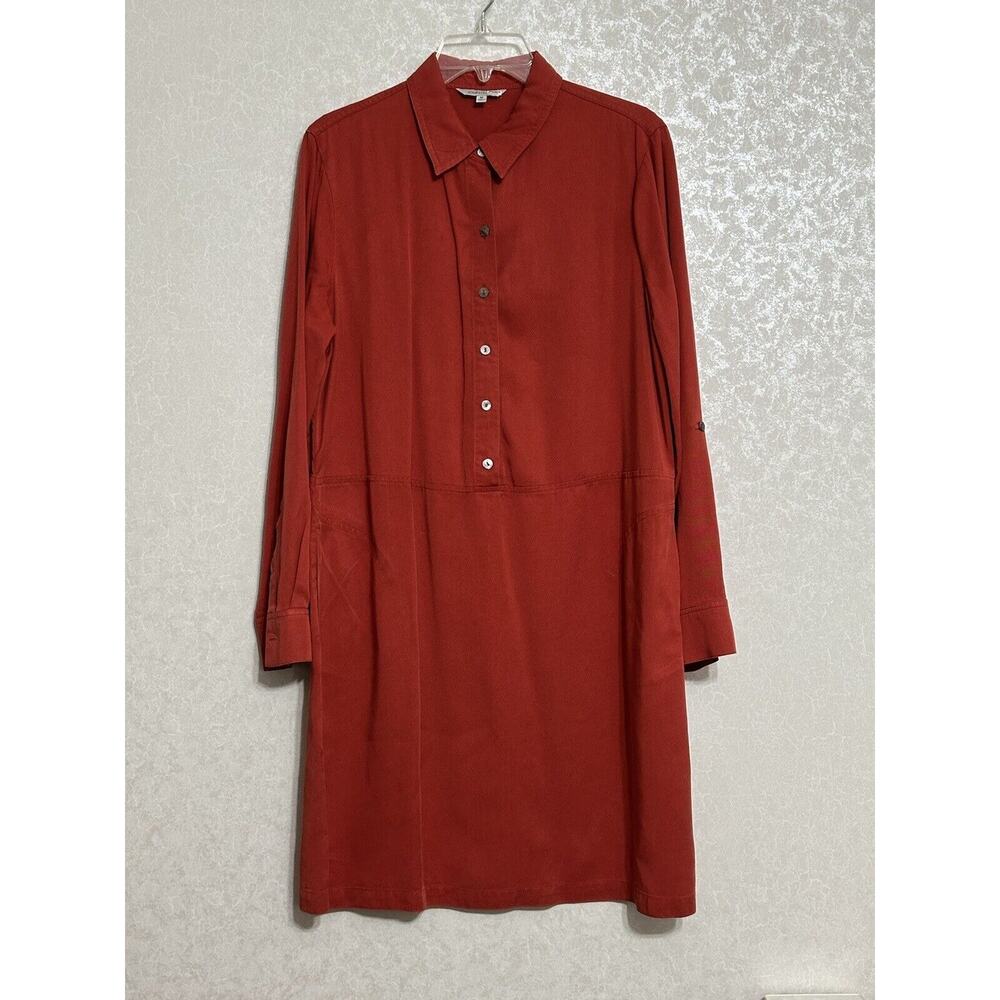 John Mark Red Button Up Roll Tab Sleeve Knee Length Collar Shirt Dress Pockets M